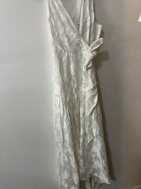Tanya Taylor Ivory Textured Floral Wrap Maxi Dress